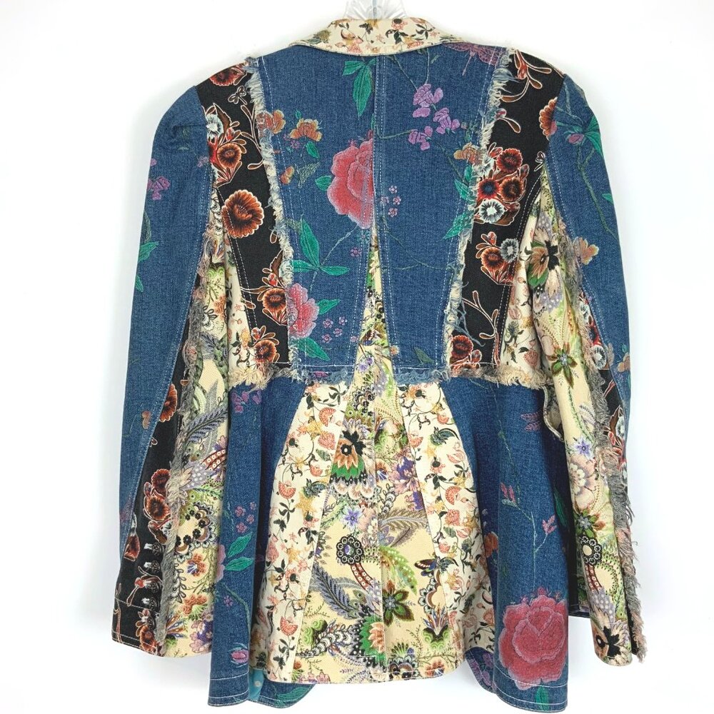 Roberto Cavalli Denim Patchwork Luxury Boho Glam Jacket Italy Sz 46(10-12) - Picture 9 of 16